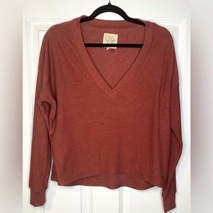Chaser - Rust Cropped Long Sleeve Dropped Shoulder Pullover - Size: S